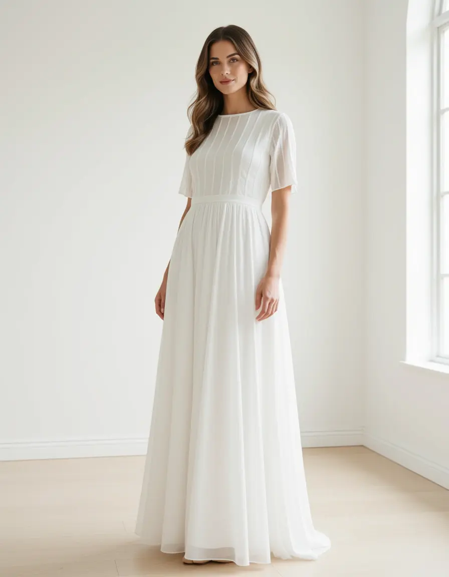 Vestido largo blanco de chiffon vaporoso
