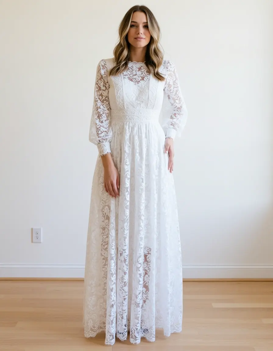 Vestido maxi blanco de encaje romántico