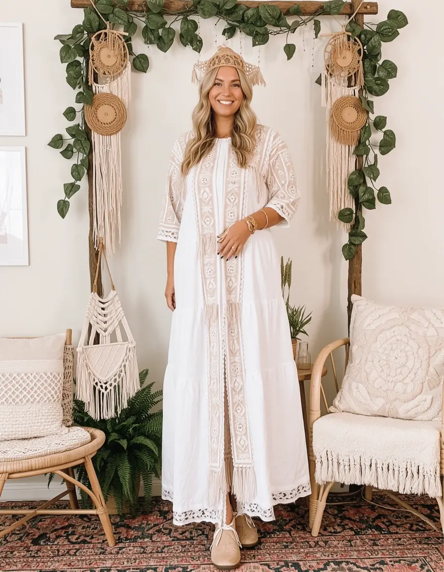 Vestido blanco largo estilo bohemio