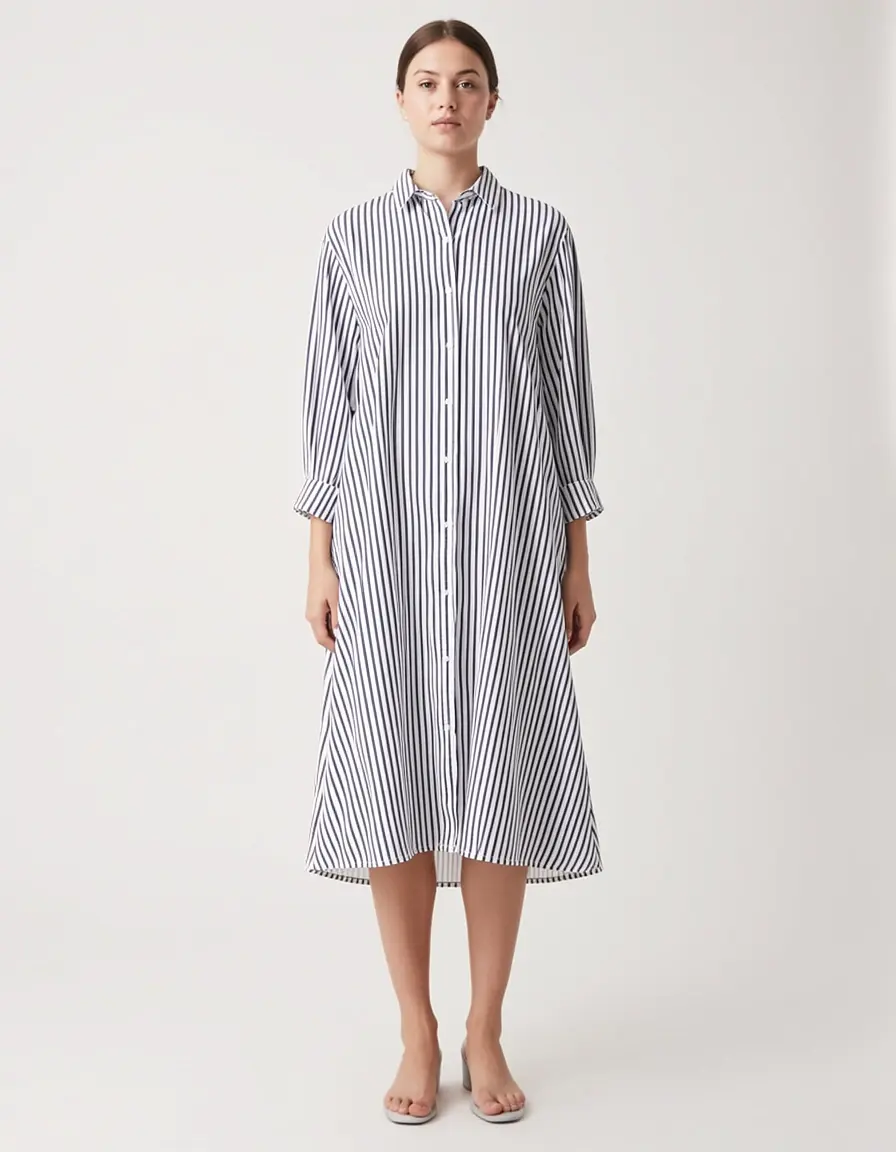 Vestido camisero de rayas de algodón