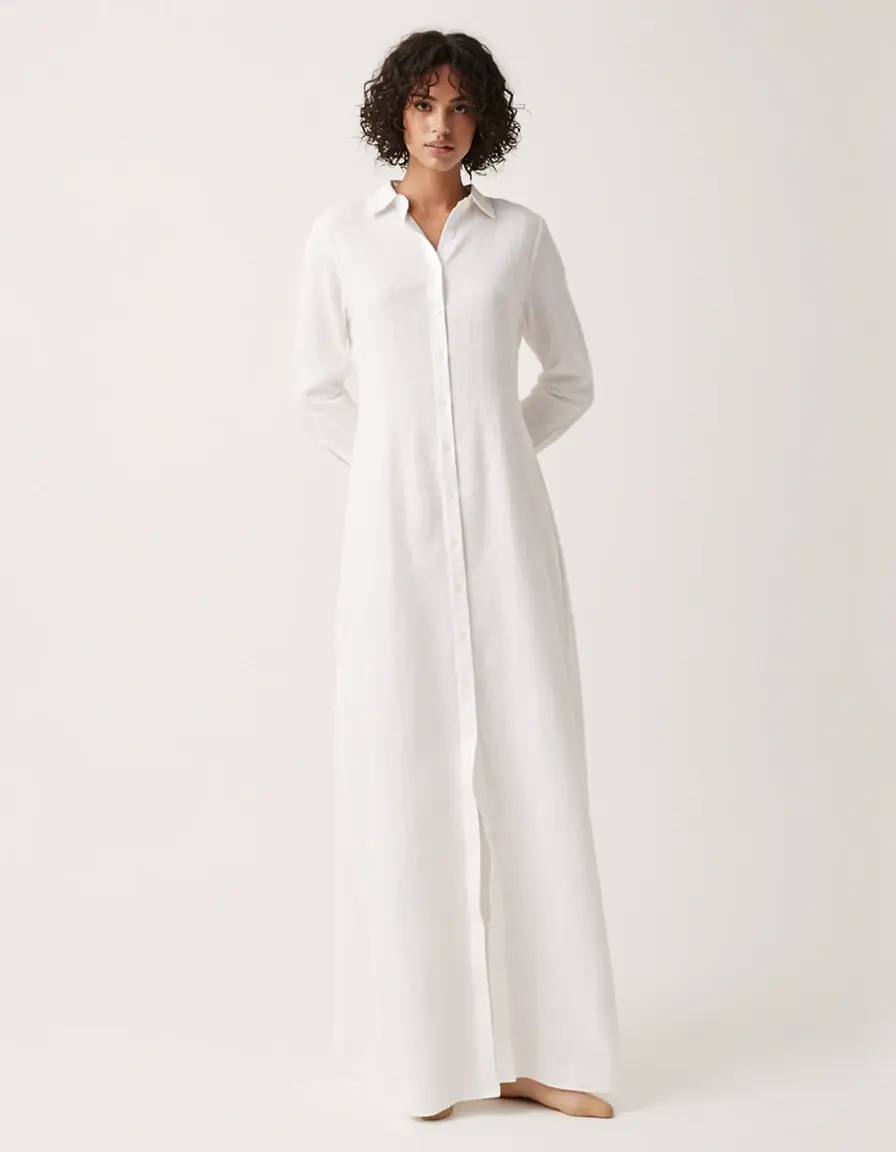 Vestido camisero de lino blanco