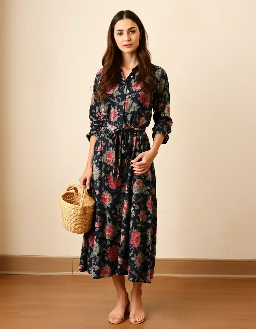 Vestido camisero midi con estampado