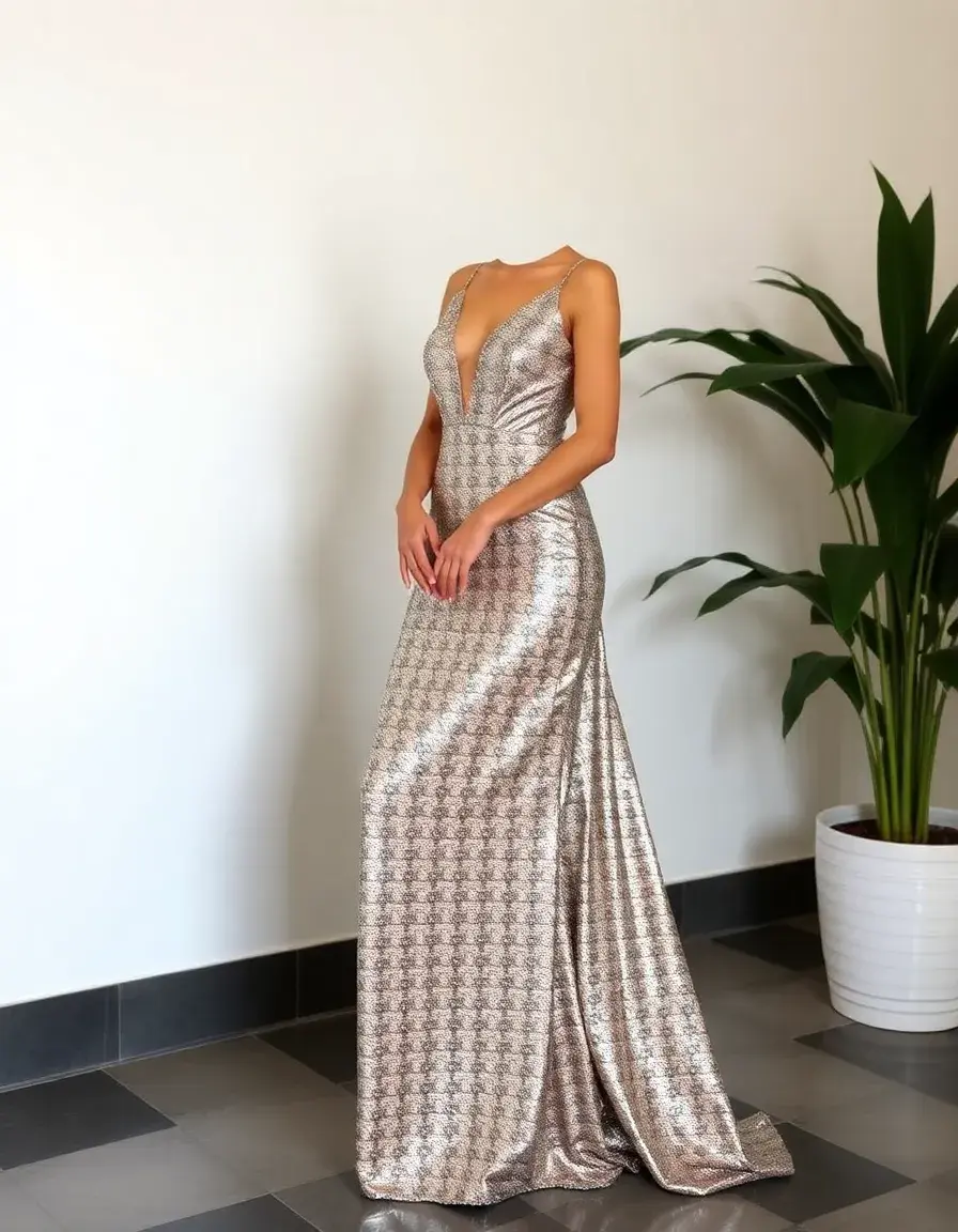 Vestido maxi metálico para nochevieja