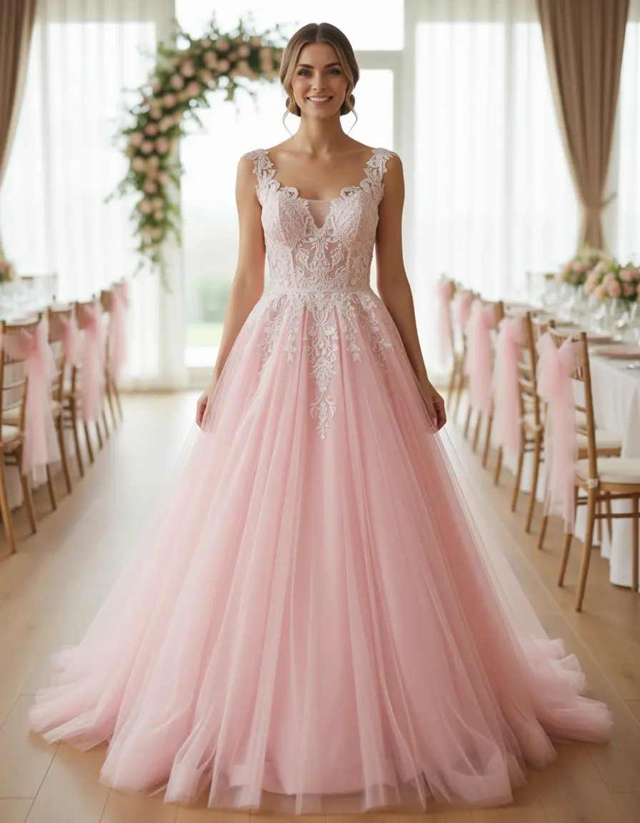 Vestido de tul rosa para ceremonia de niña