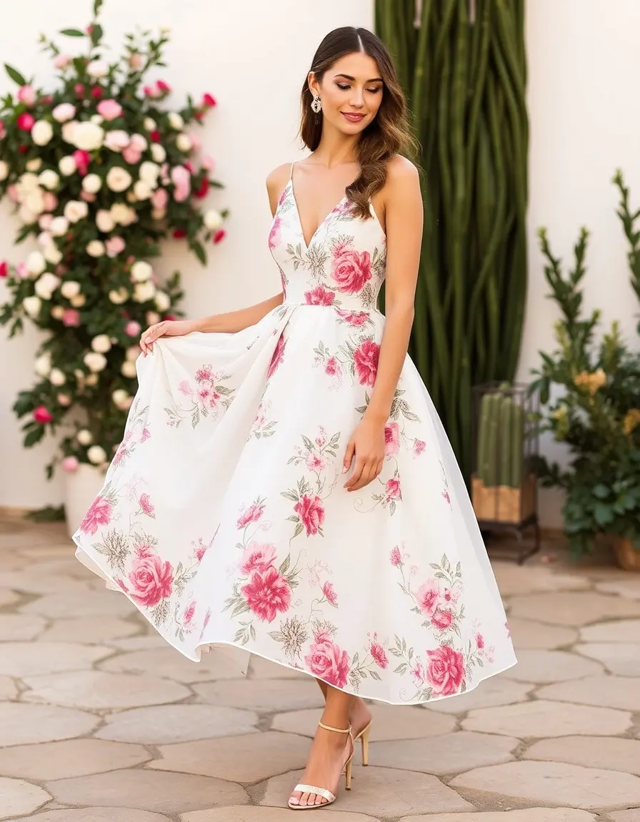 Vestido midi floral para invitadas de boda