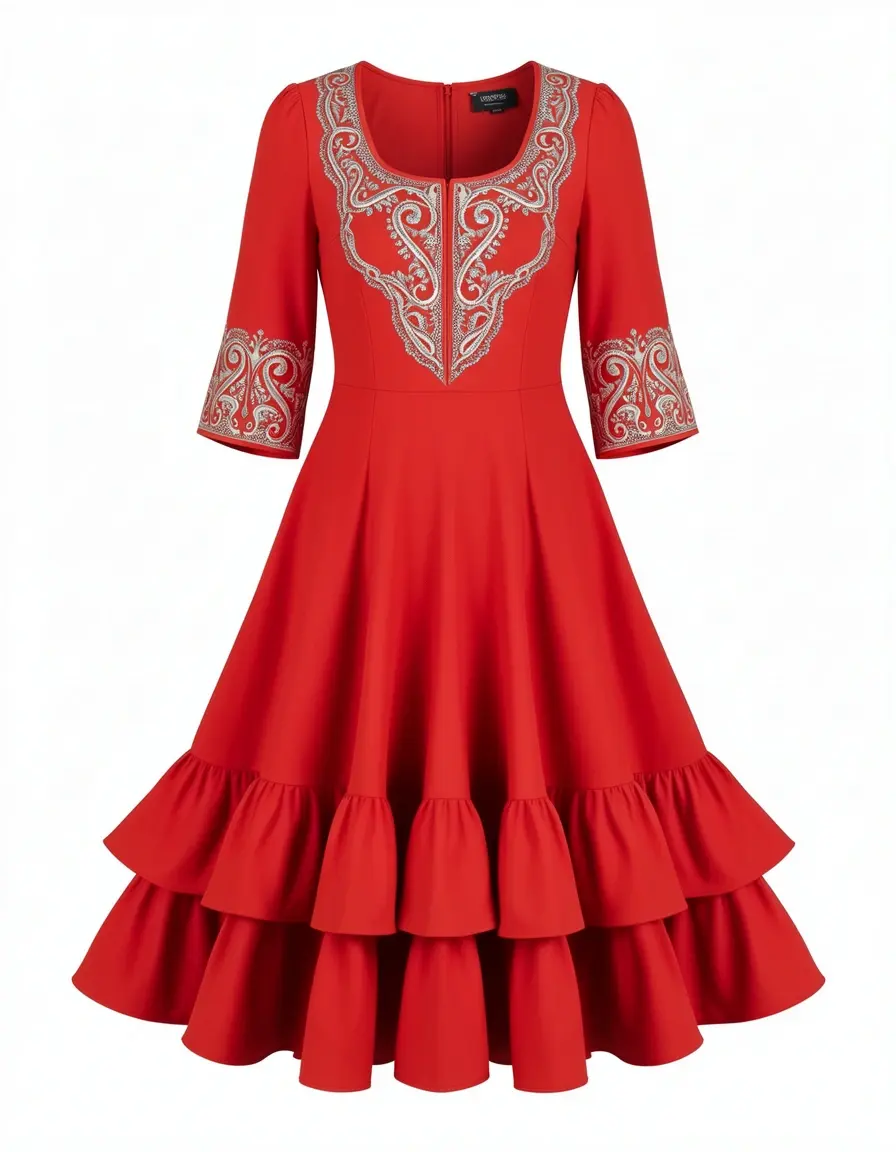 Sevilla Style Flamenco Dress en rojo pasión