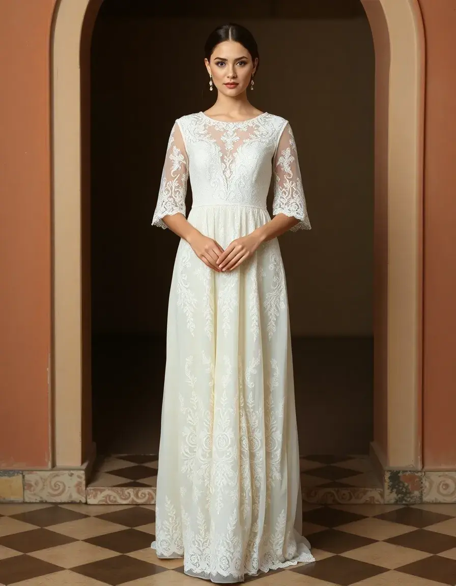 Lace Mantilla Dress en marfil delicado
