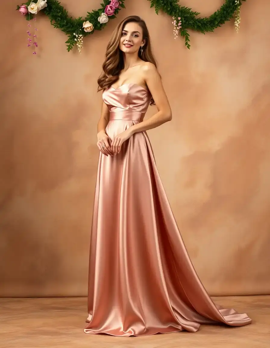 Vestido de gala corte A en satén brillante