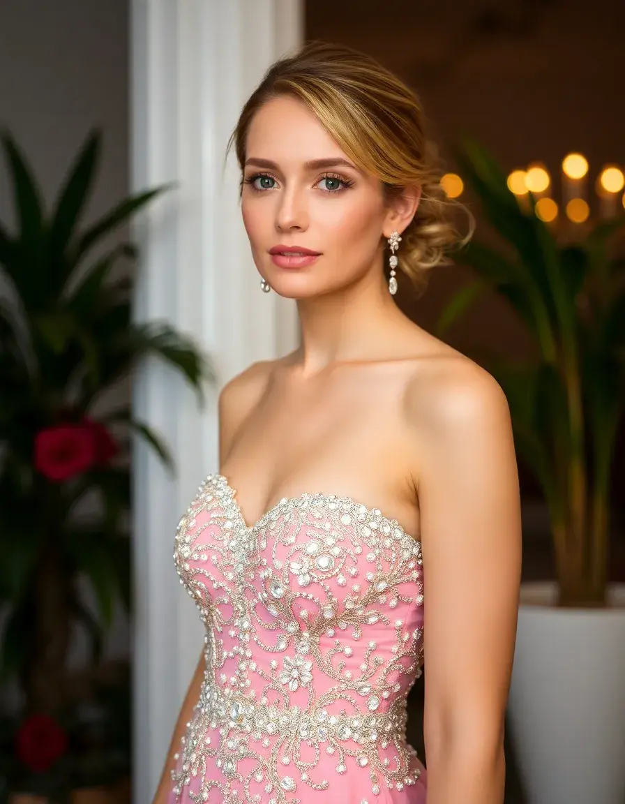 Vestido de gala palabra de honor con pedrería