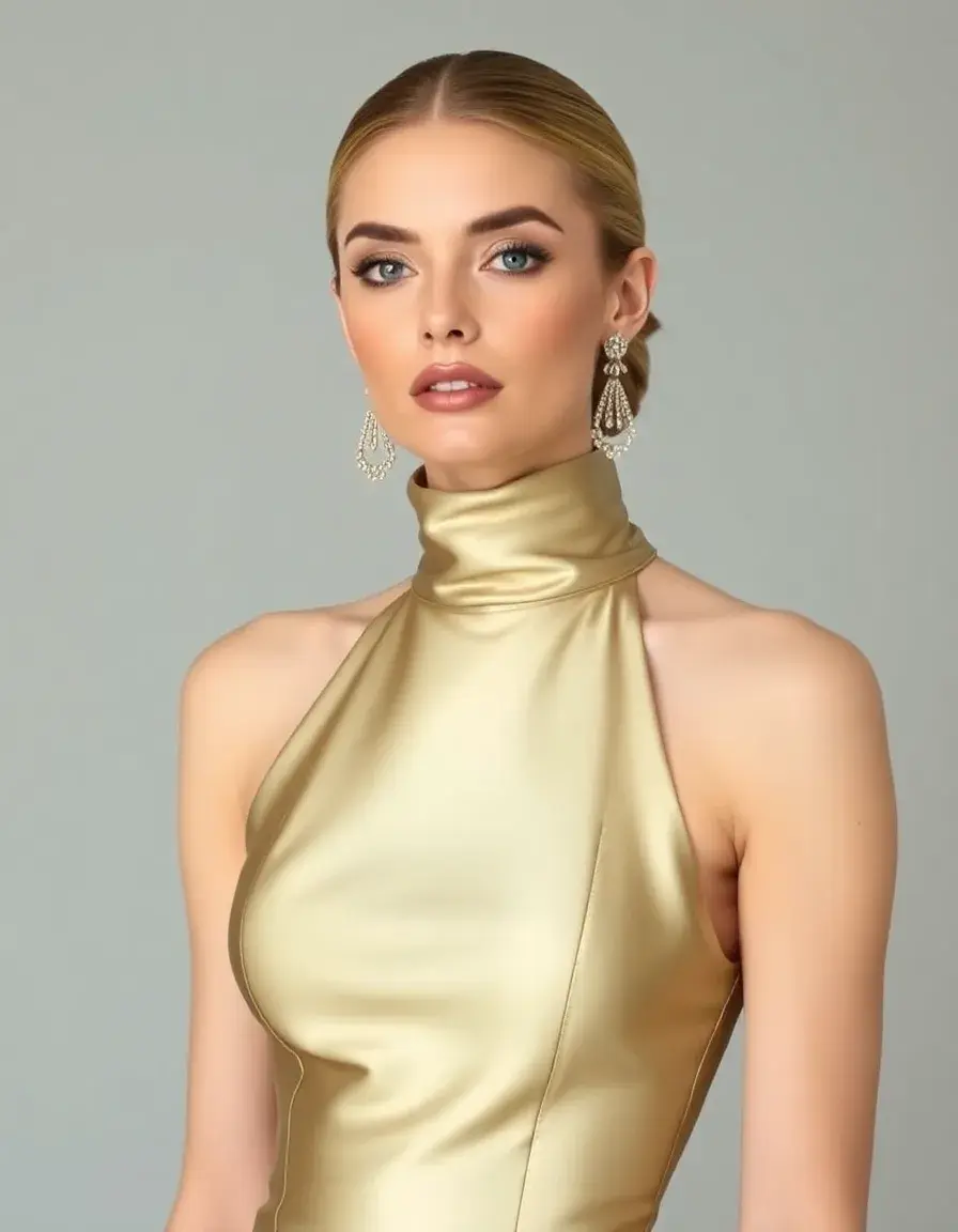 Vestido de gala elegante con cuello alto