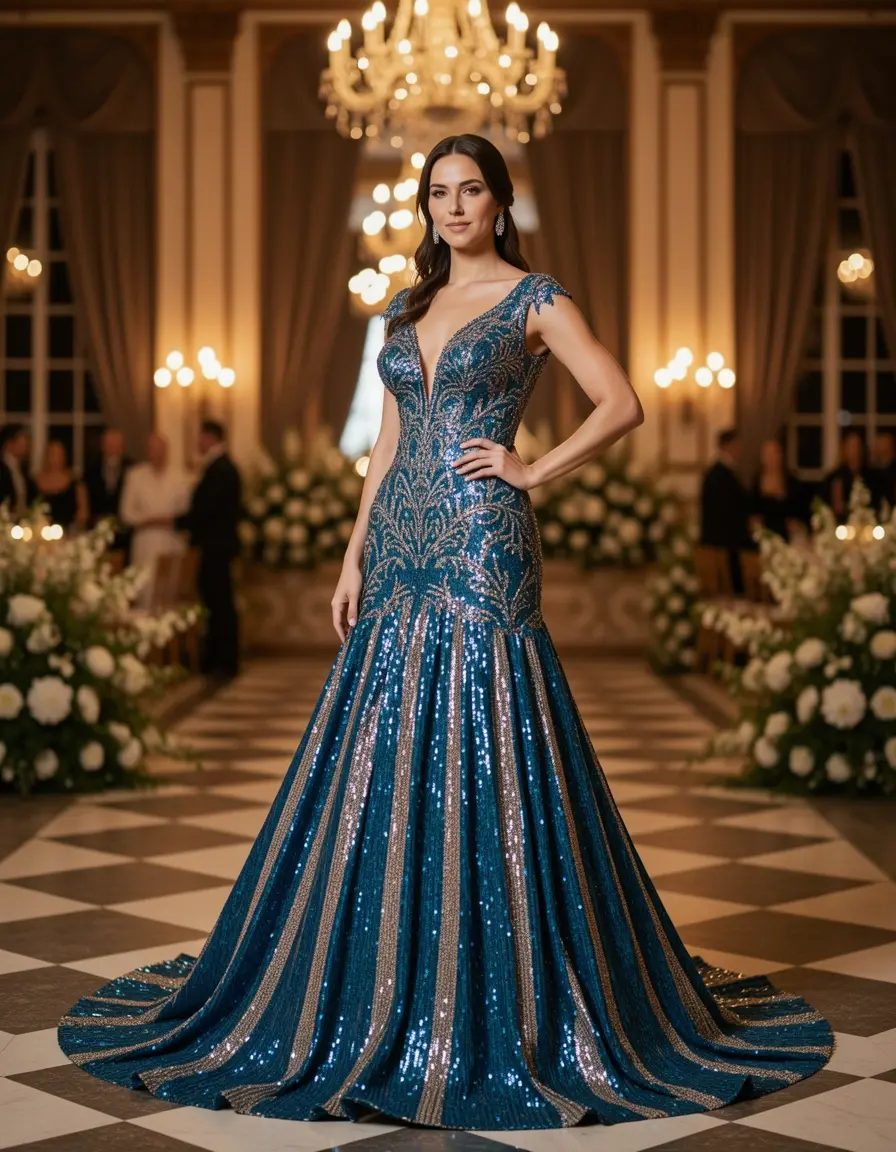 Vestido de madrina espectacular de lentejuelas