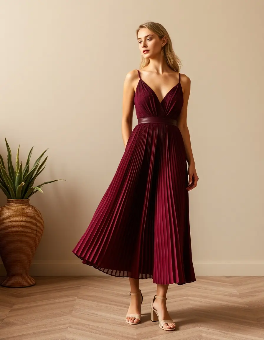 Vestido midi plisado para madrina