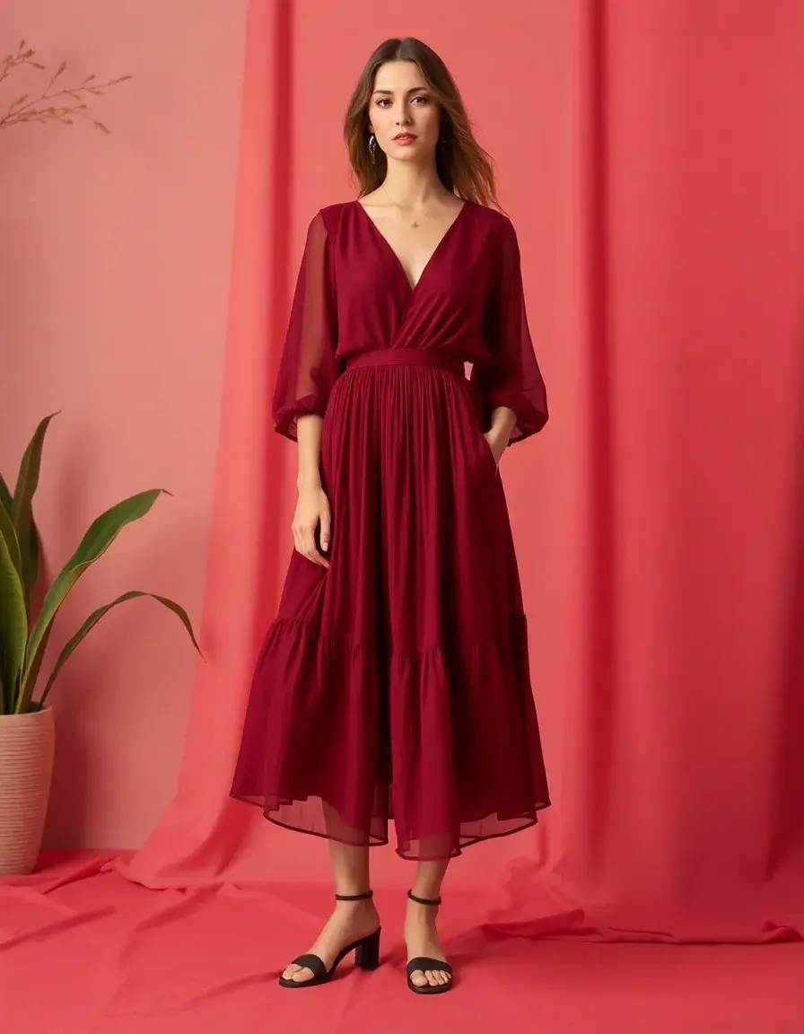 Vestido de gasa midi para madrina de verano