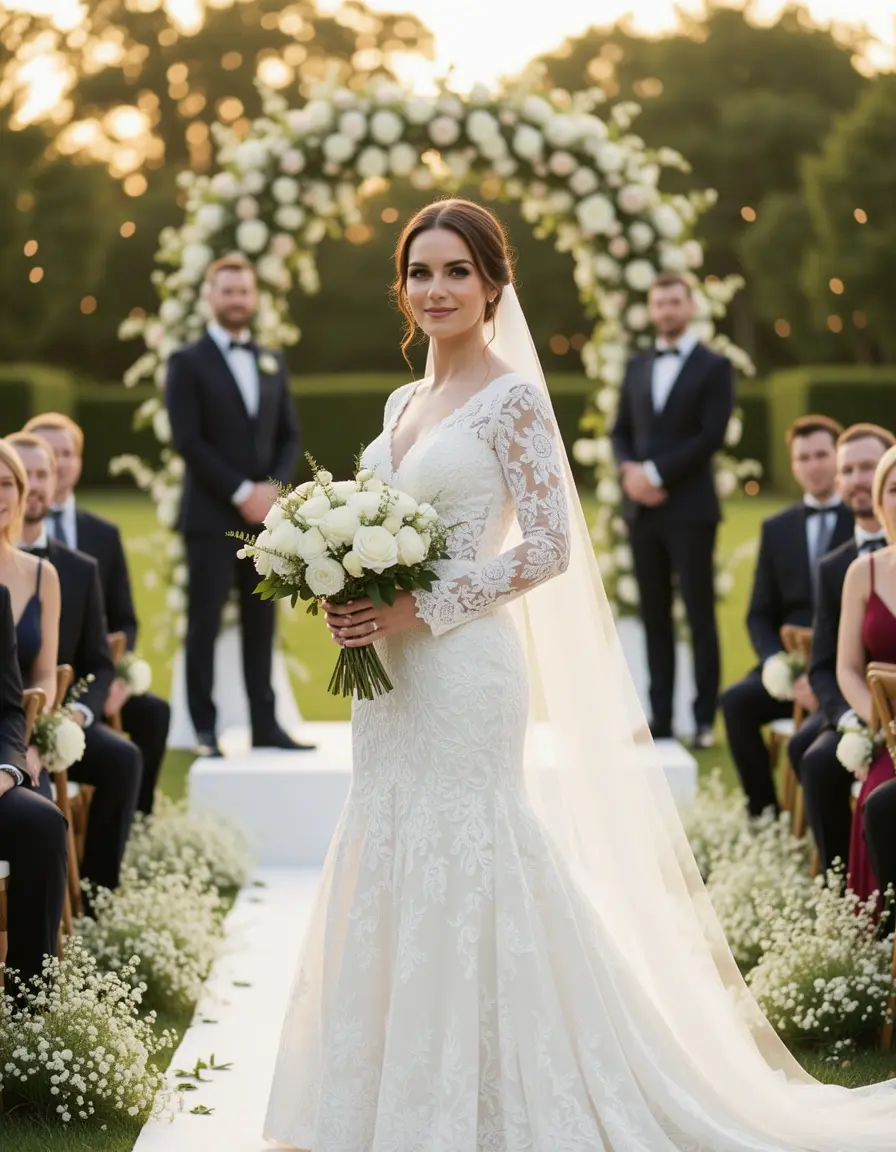 Lace Civil Wedding Dress - Vestido de encaje blanco