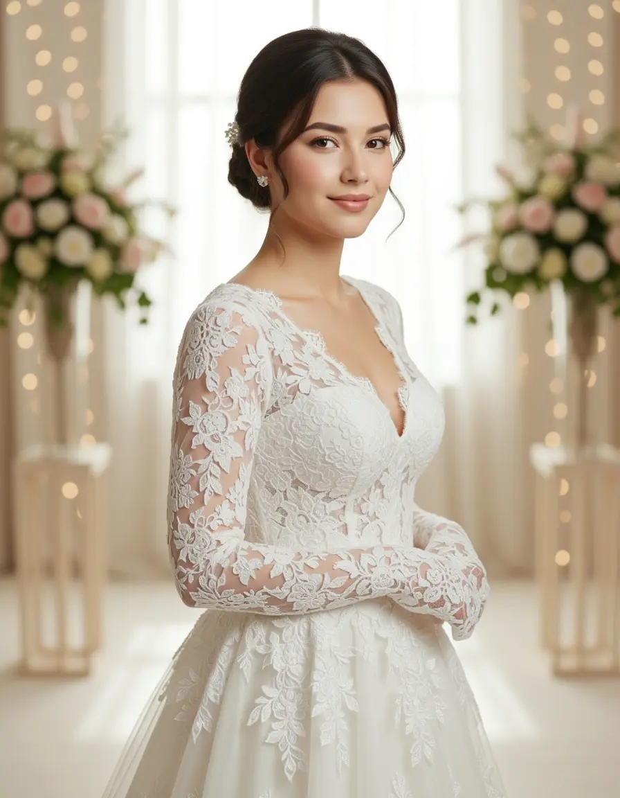 Vestido de novia elegante con encaje sencillo