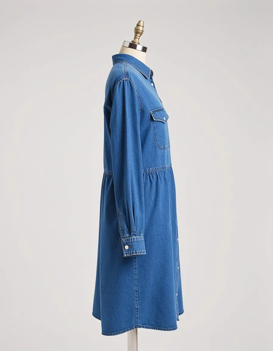 Vestido camisero vaquero azul vista lateral