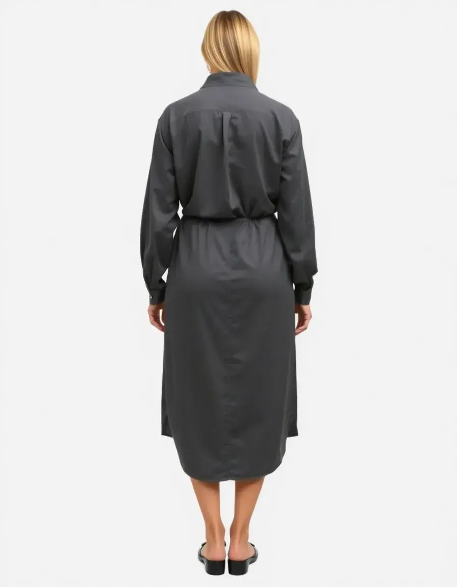 Vestido camisero gris manga larga vista trasera