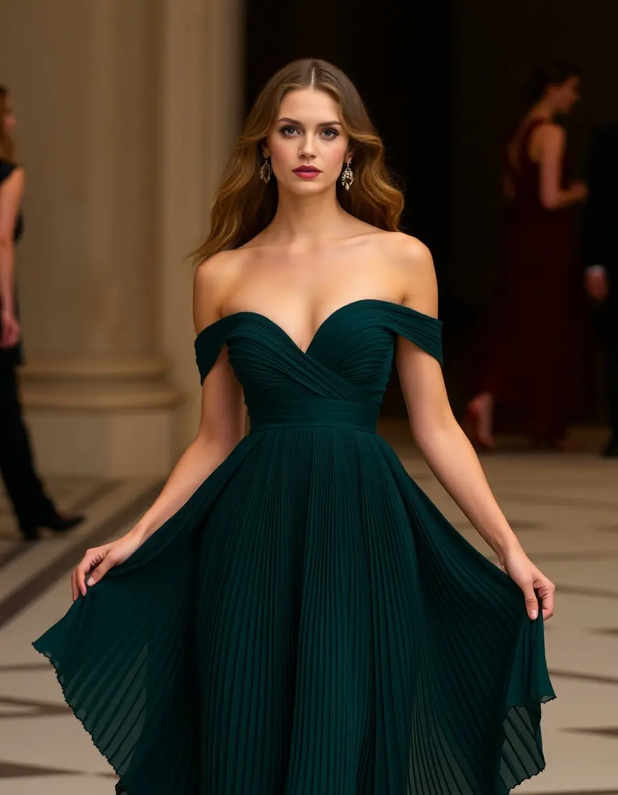 Vestido plisado elegante mujer