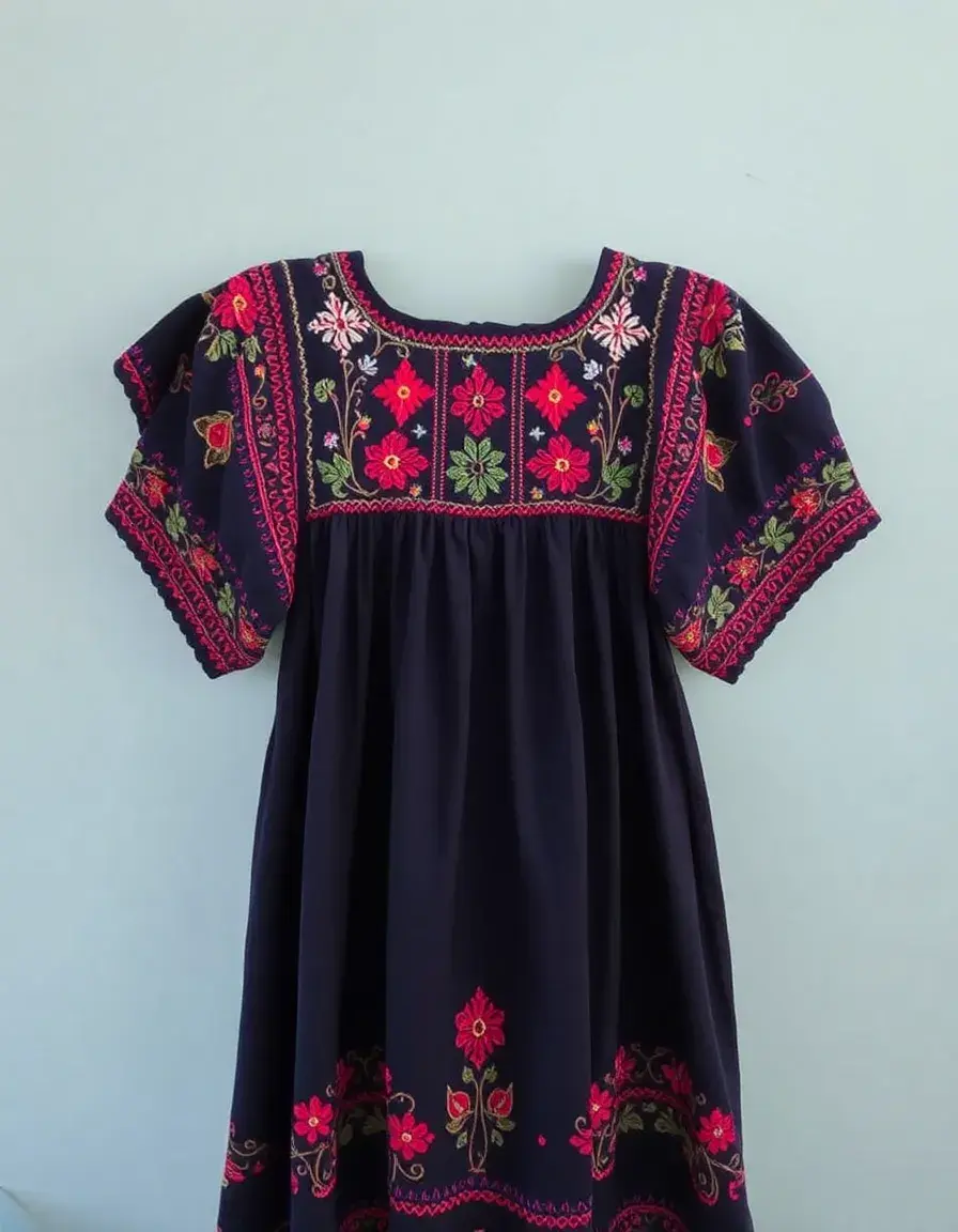 Vestido ibicenco con bordados detallados