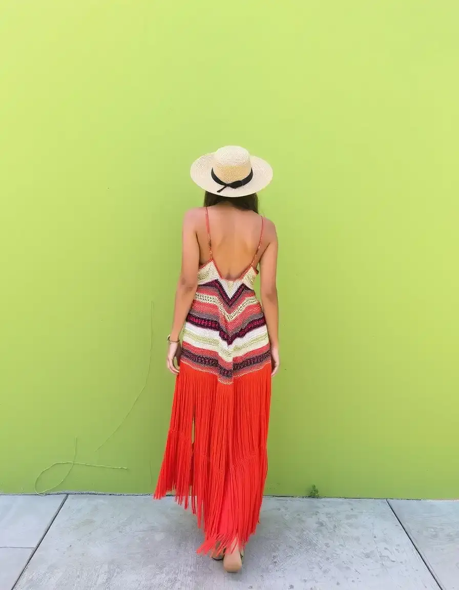 Vestido maxi con flecos estilo ibicenco