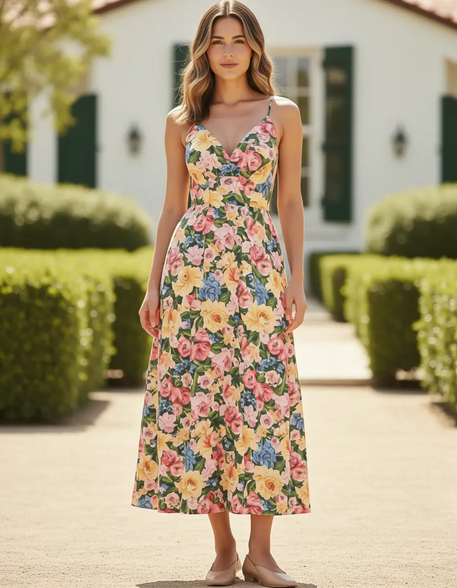 Vestido Floral Midi Mujer estilo romántico