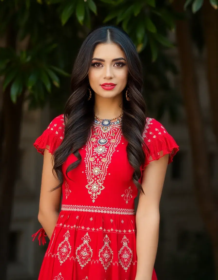 Beaded Fiesta Dress Red - Vestido fiesta rojo con pedrería