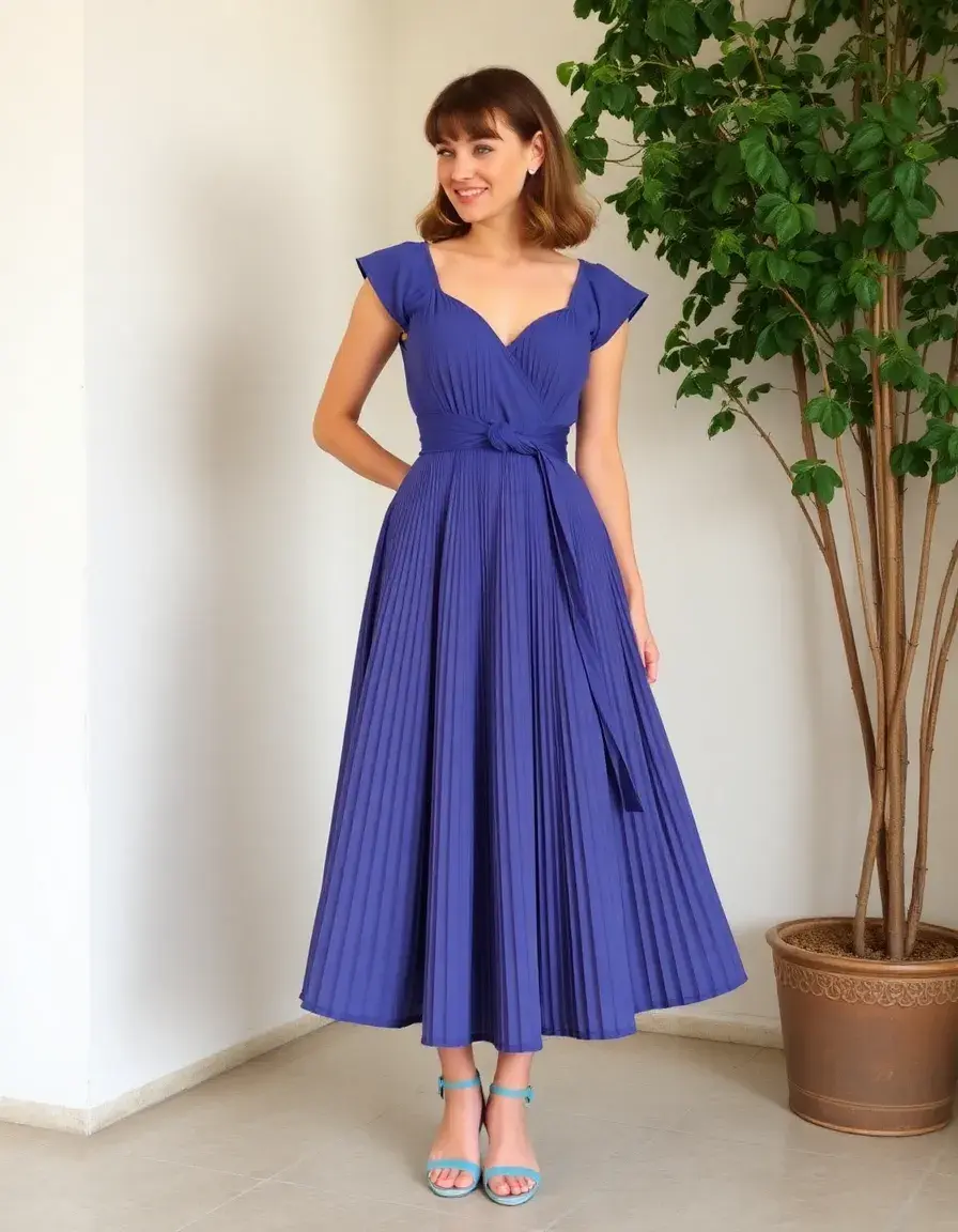 Vestido Pleated Midi para boda mujer 50 años