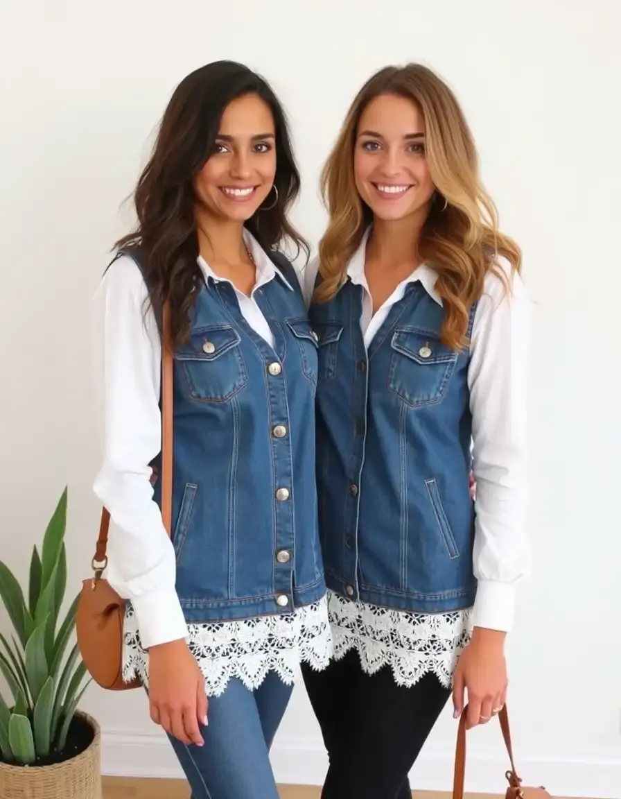 Vestido denim con encaje Denim Lace Trim
