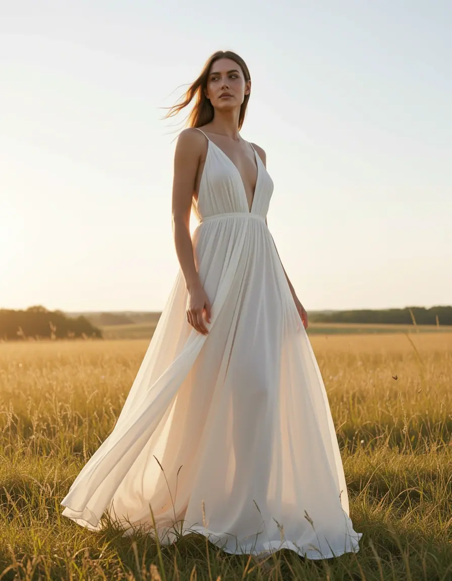 Nude Chiffon Maxi Dress - Vestido largo de gasa color nude