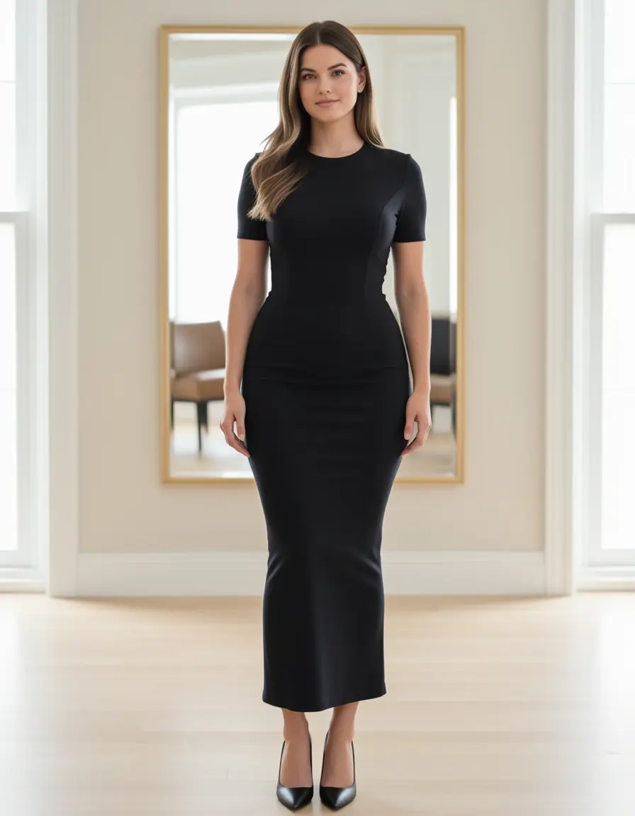 Nude Bodycon Midi - Vestido midi ajustado color nude