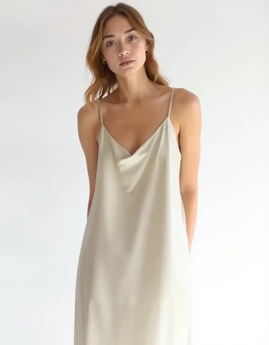 Nude Satin Slip Dress - Vestido lencero de satén color nude
