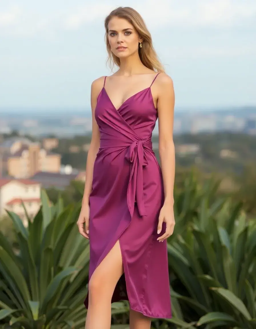 Nude Wrap Cocktail Dress - Vestido de cóctel cruzado color nude