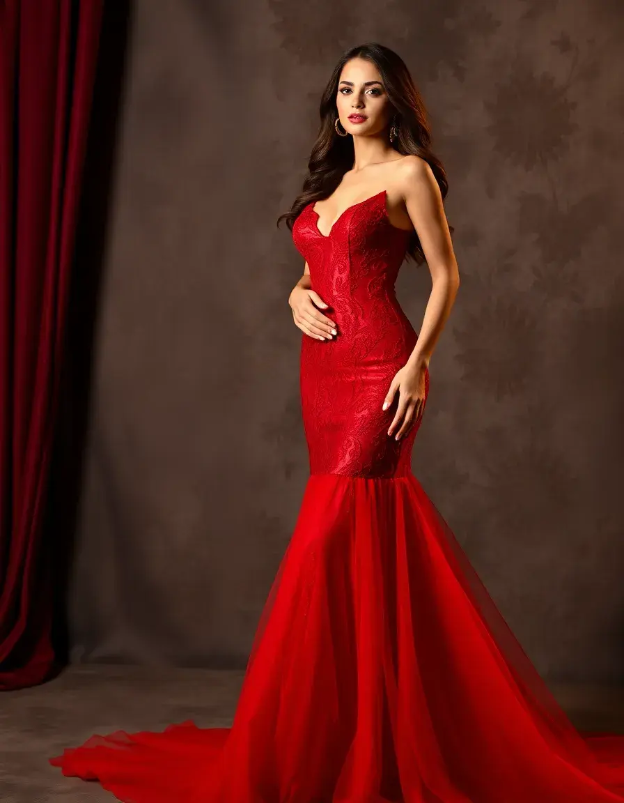 Red Lace Evening Dress rojo dramático