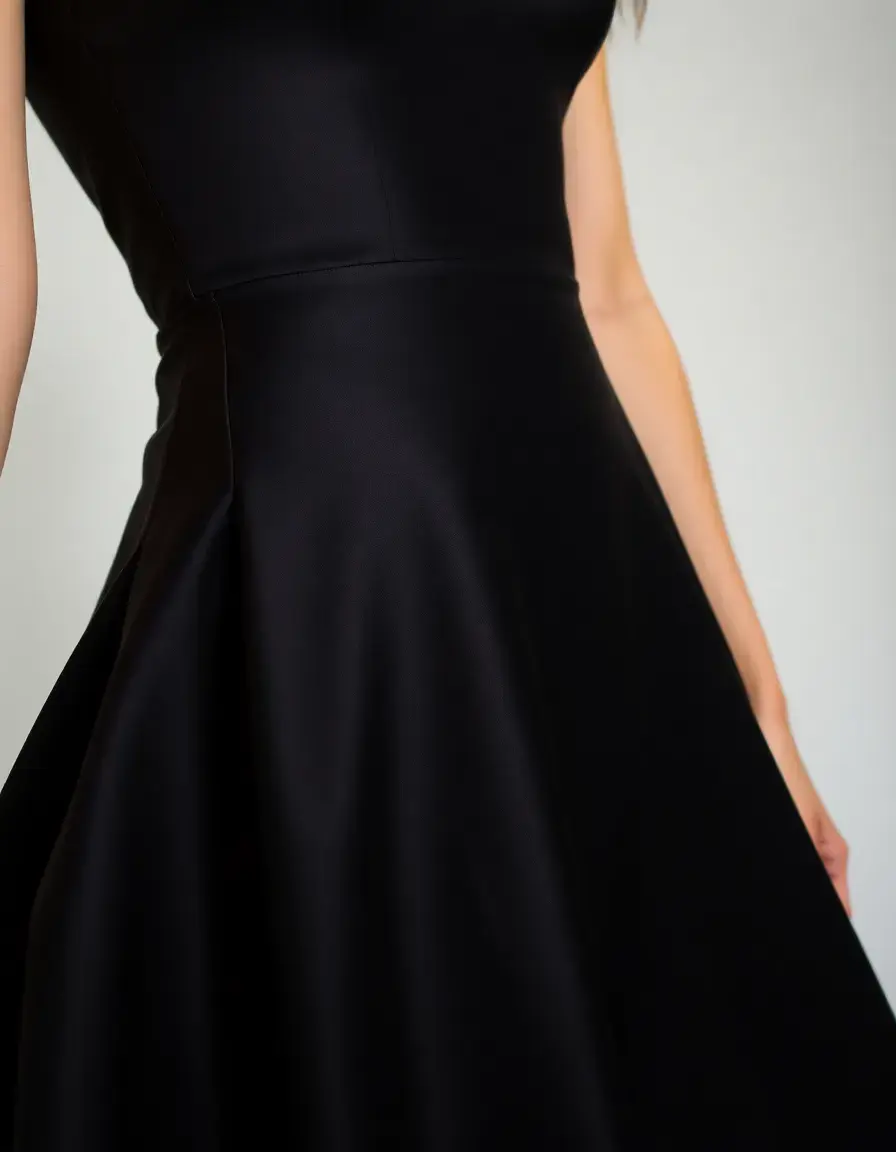 Vestido negro de satén brillante primer plano del tejido