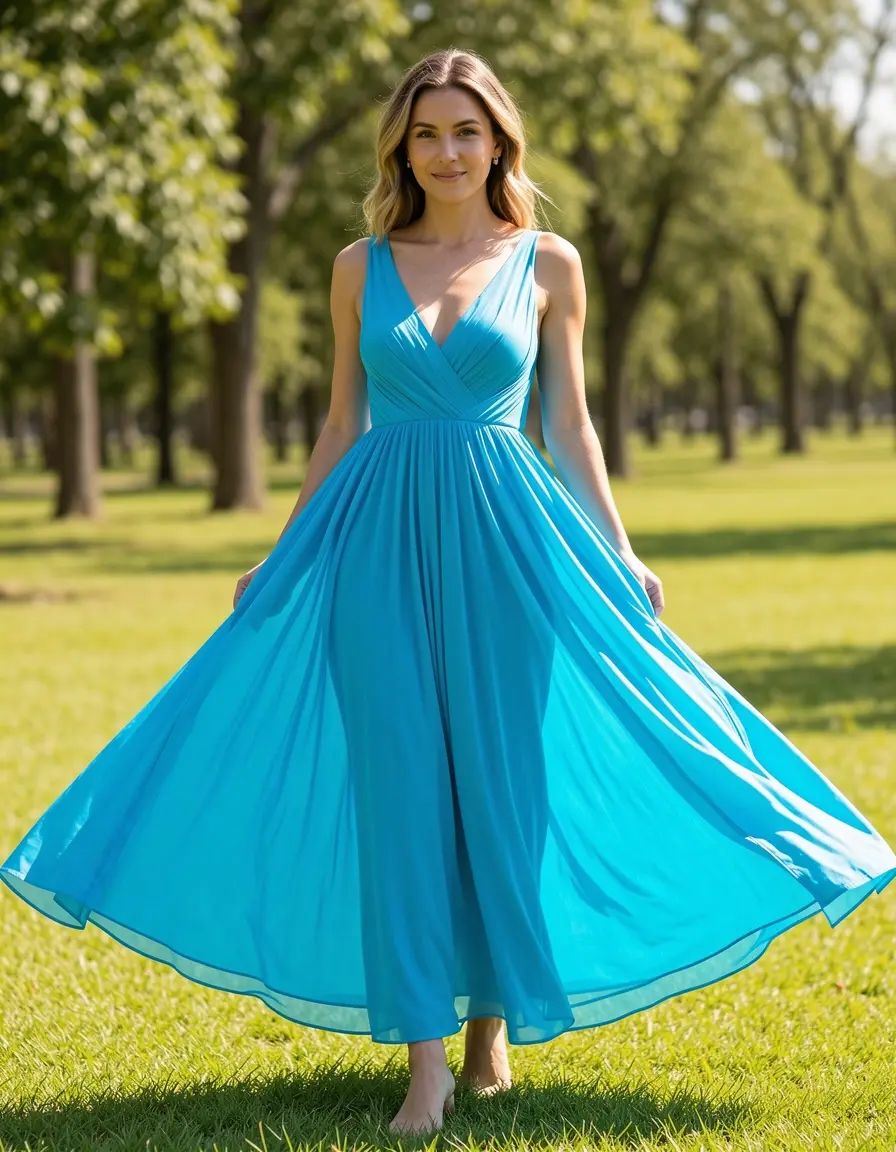 Vestido azulina tipo maxi fluido