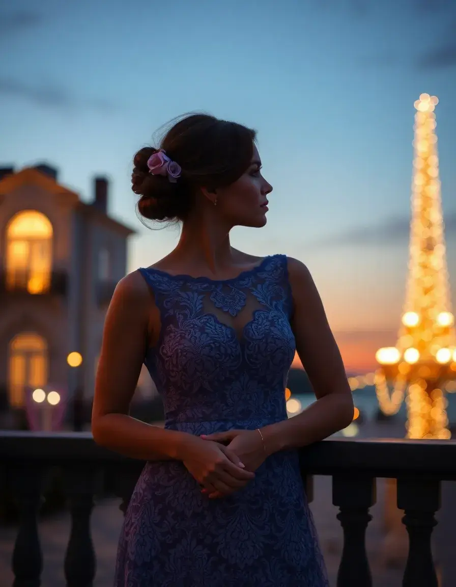 Vestido azulina de noche con encaje