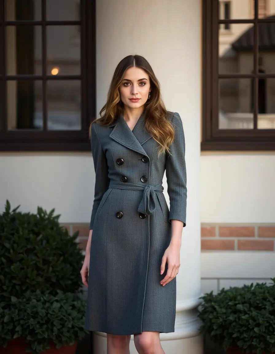 Vestido blazer gris de doble botonadura clásico
