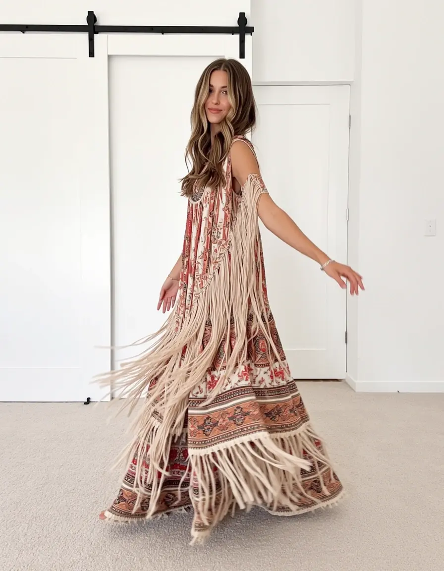 Fringe Maxi Boho Dress - Vestido largo bohemio con flecos