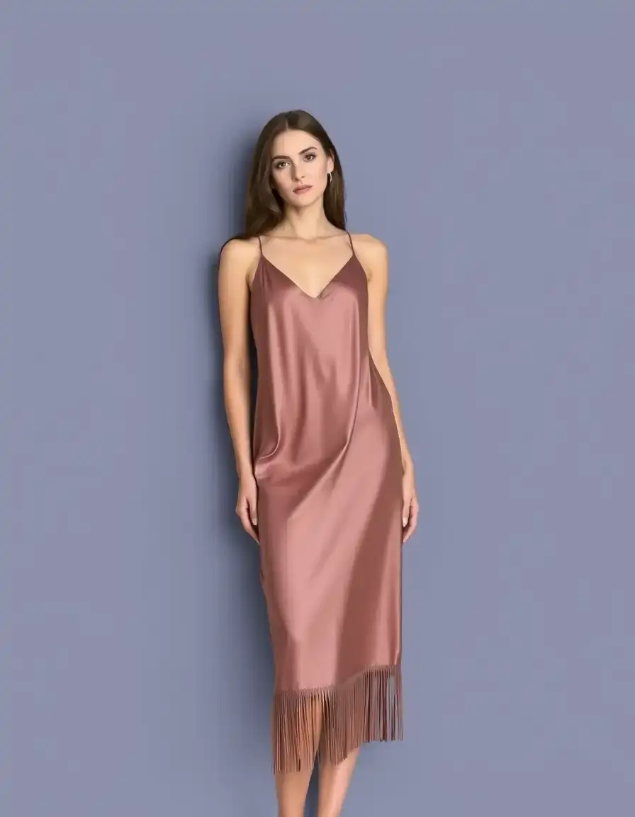 Fringe Satin Slip - Vestido lencero de satén con flecos
