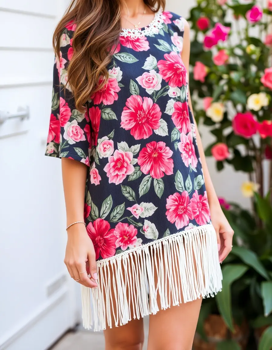 Fringe Floral Print - Vestido floral con flecos