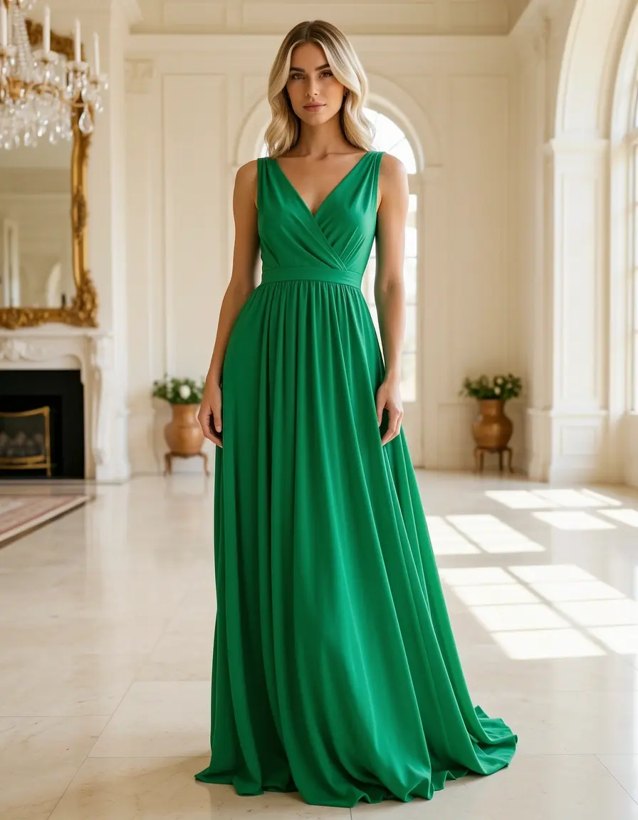 Vestido maxi corte imperio verde elegante
