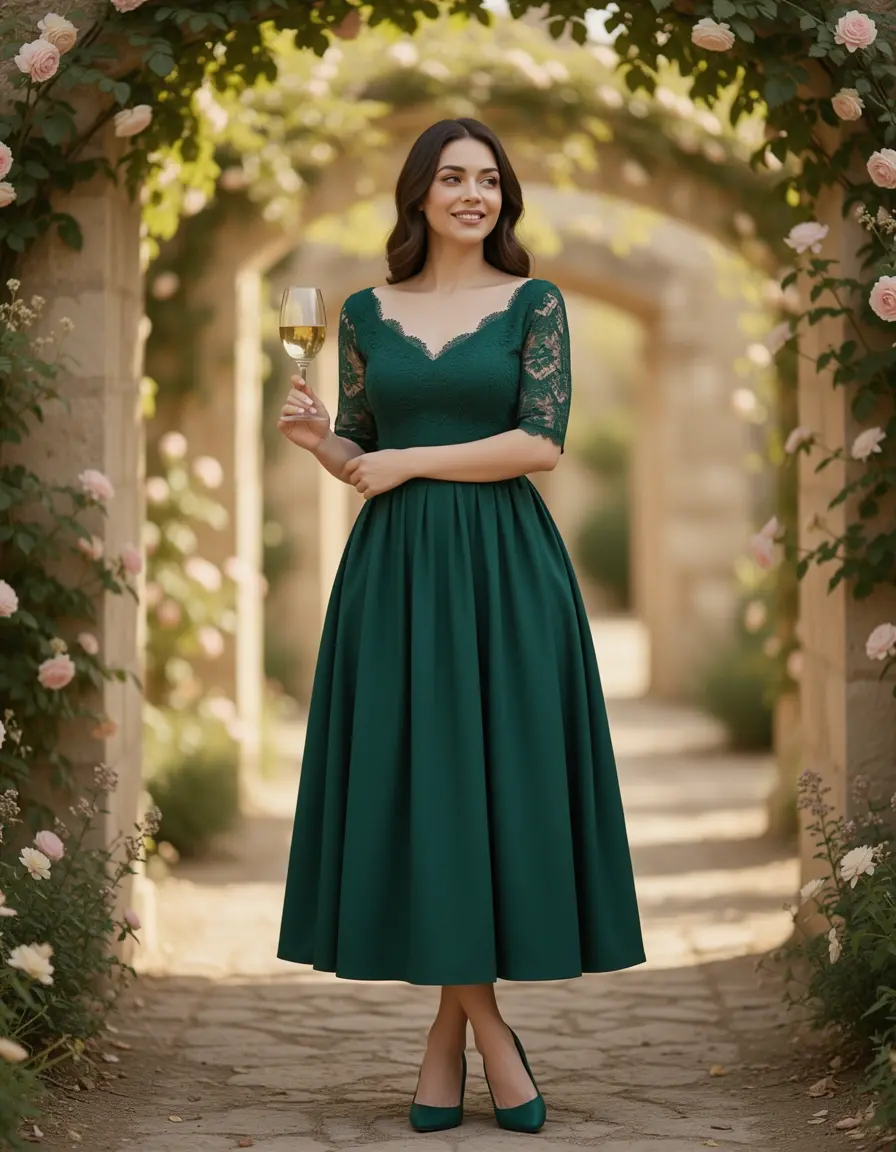 Vestido midi corte imperio romántico