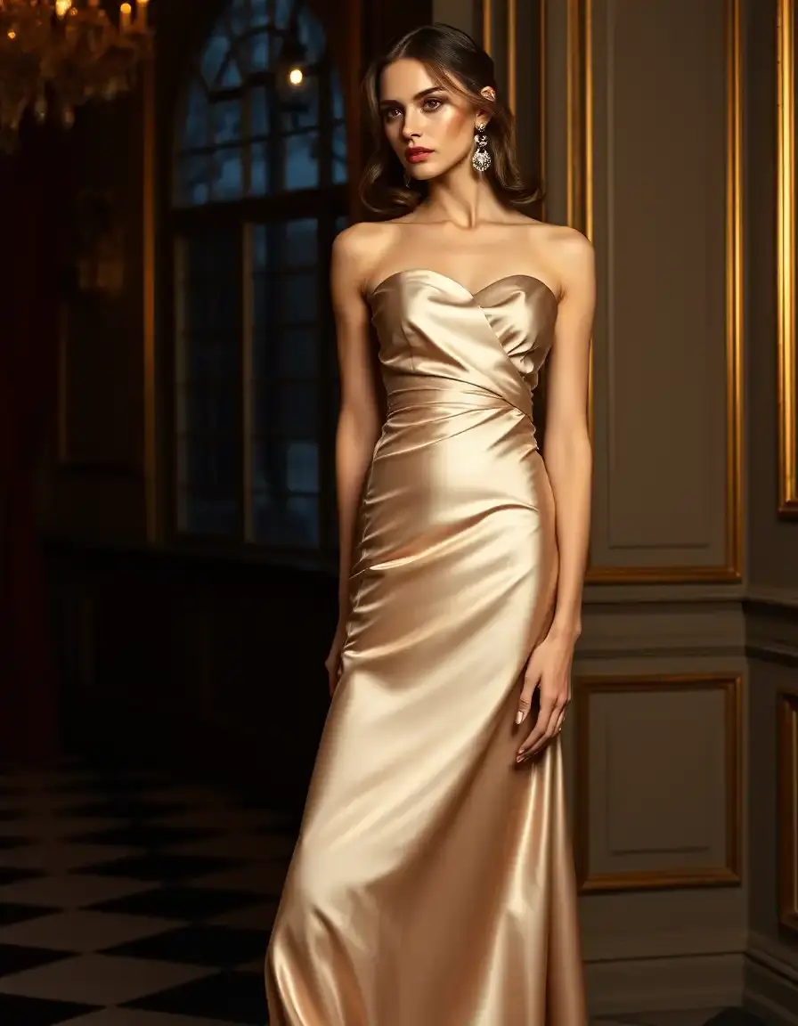 Vestido de noche satén corte imperio