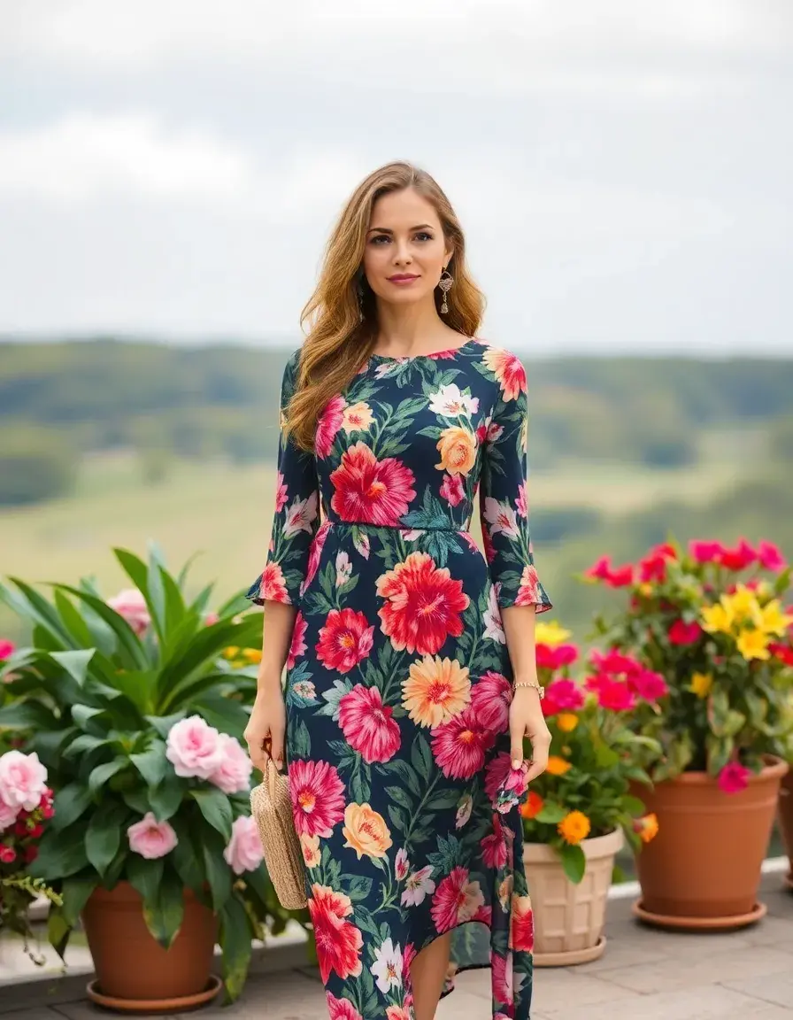 Vestido de coctel con estampado floral fresco