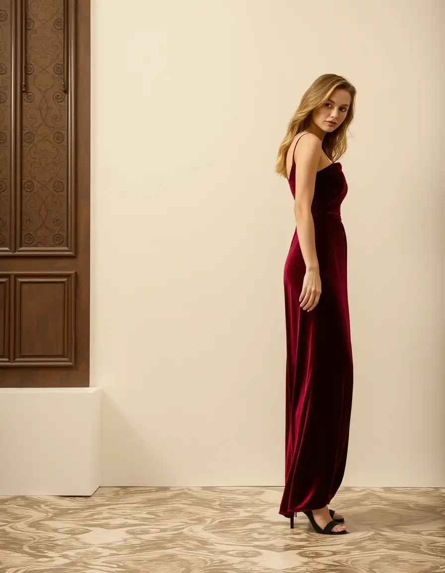 Vestido de coctel de terciopelo color burdeos