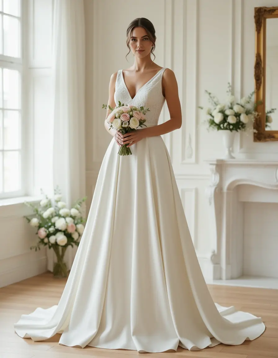 Simple bridal dress silk full length