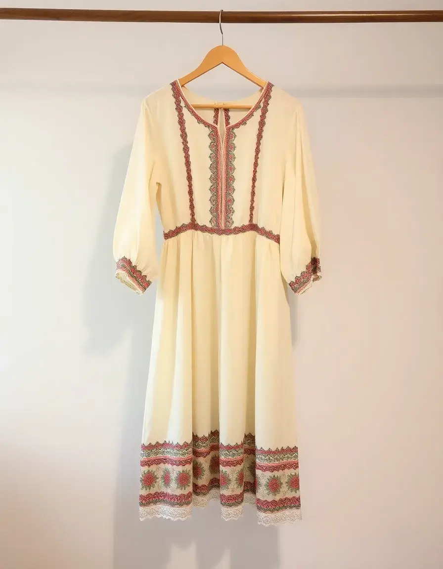 Vintage novia dress with sleeves on hanger