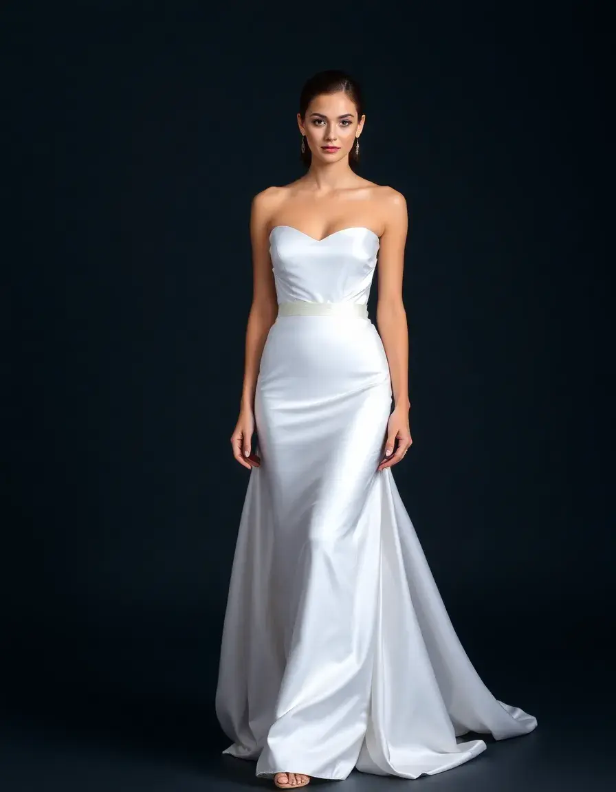 Strapless bridal dress satin model walking