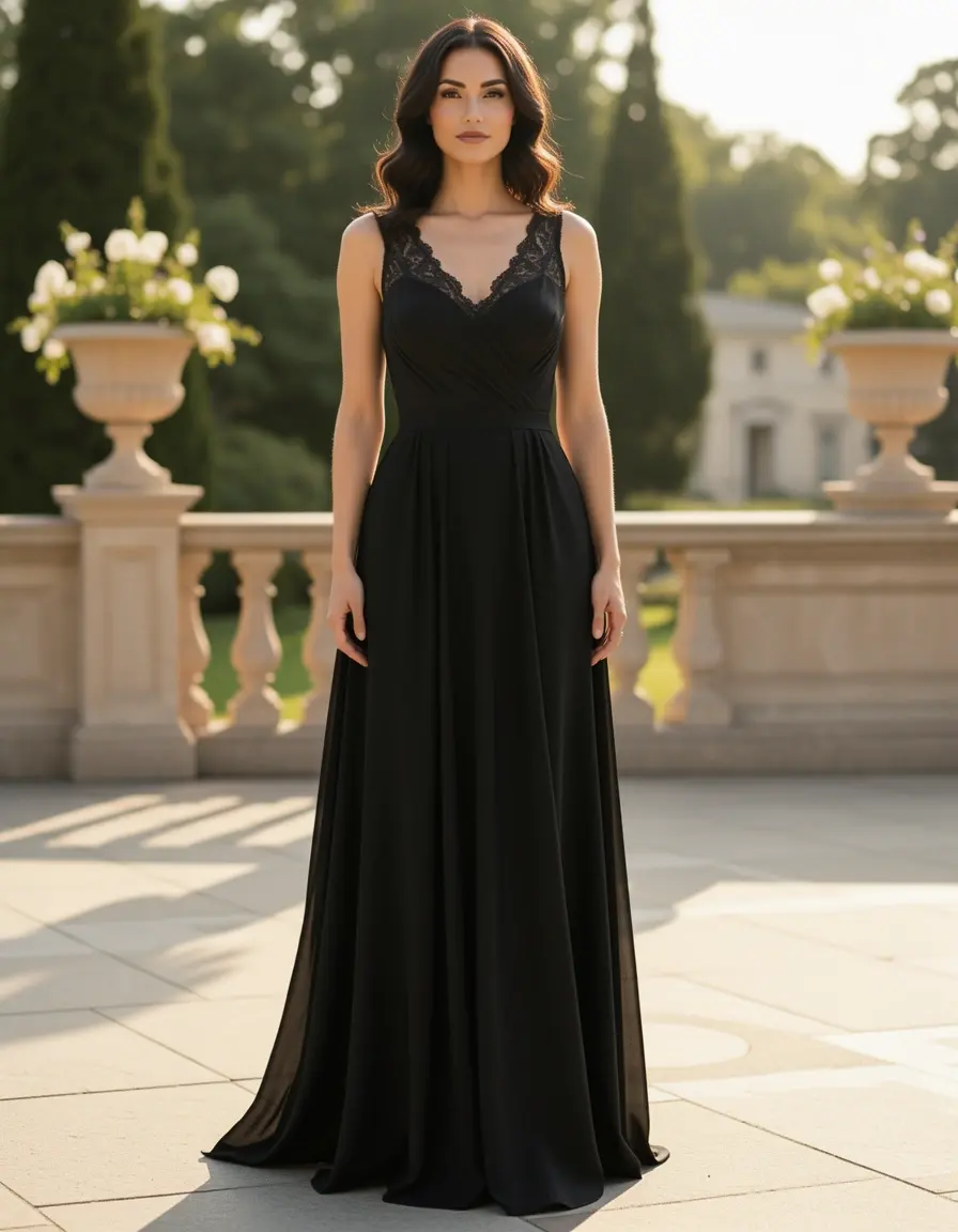 Vestido elegante mujer maxi negro formal