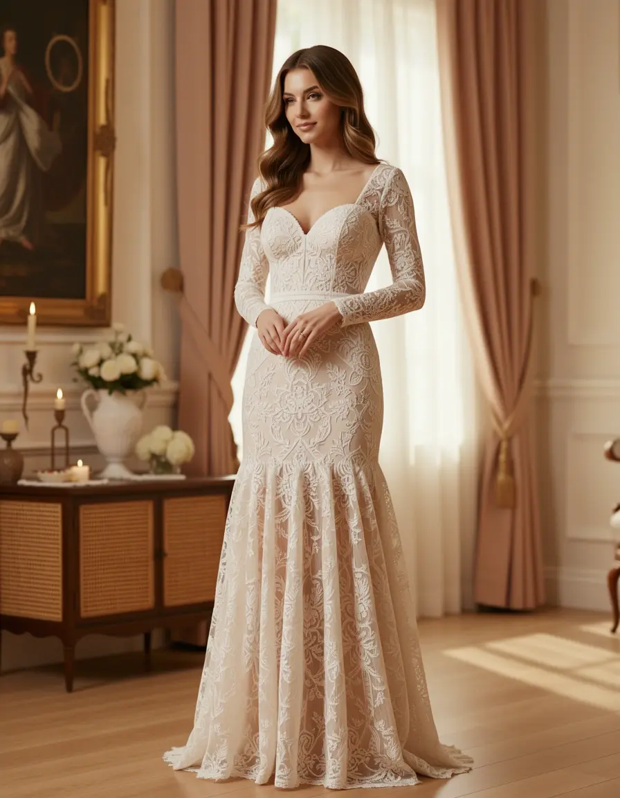 Vestido de encaje elegante mujer estilo midi